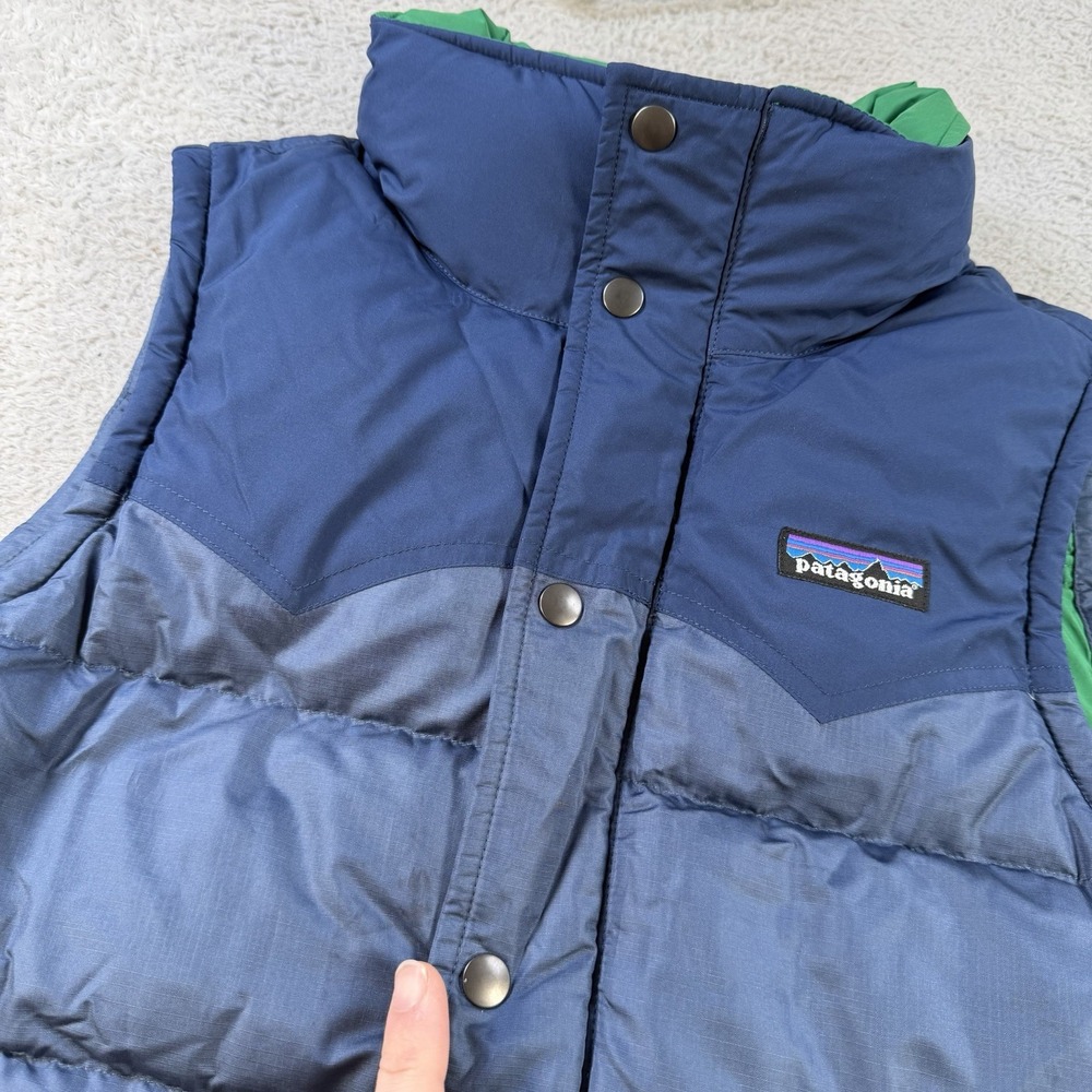 Patagonia Puffer Vest Mens XS Blue Goose Down Insulated Snap Front Hiking - Picture 2 of 10